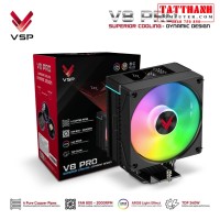 Tản Nhiệt Khí VSP V8 Pro Black (LED Monitor / ARGB / 4 Pipes / 1 Fan / 240W)