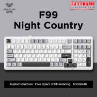 Bàn phím cơ gaming AULA F99 (3 Mode/Trắng + Xám + Đen / Grey Wood V3 Switch)