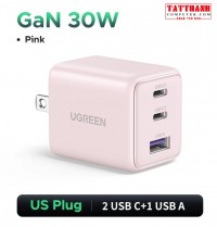 Cóc sạc 30W Ugreen GaN Fast Charger X515 85896 3 Port ( US 2C 1A ) Hồng - US