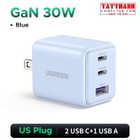 Cóc sạc 30W Ugreen GaN Fast Charger X515 85954 3 Port ( US 2C 1A ) Xanh - US