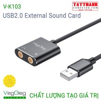 Cáp chuyển USB ra audio 3.5mm hỗ trợ Mic và AUX Veggieg V-K103