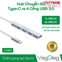 Hub USB Type-C ra 4 Cổng USB 3.0 VEGGIEG V-K303