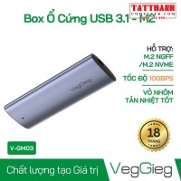 Box SSD VEGGIEG V-GM03 USB 3.1 M2 NVME 10Gbps hỗ trợ UASP